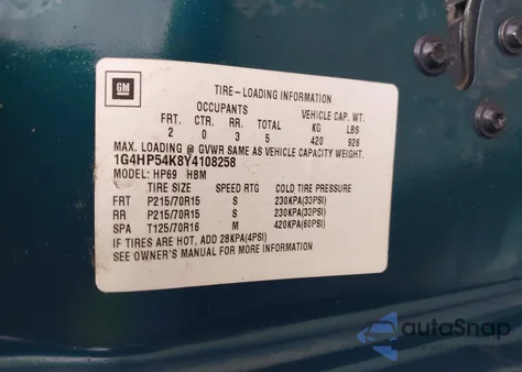 2000 Buick Lesabre Custom from USA, damaged, VIN 1G4HP54K8Y4108258